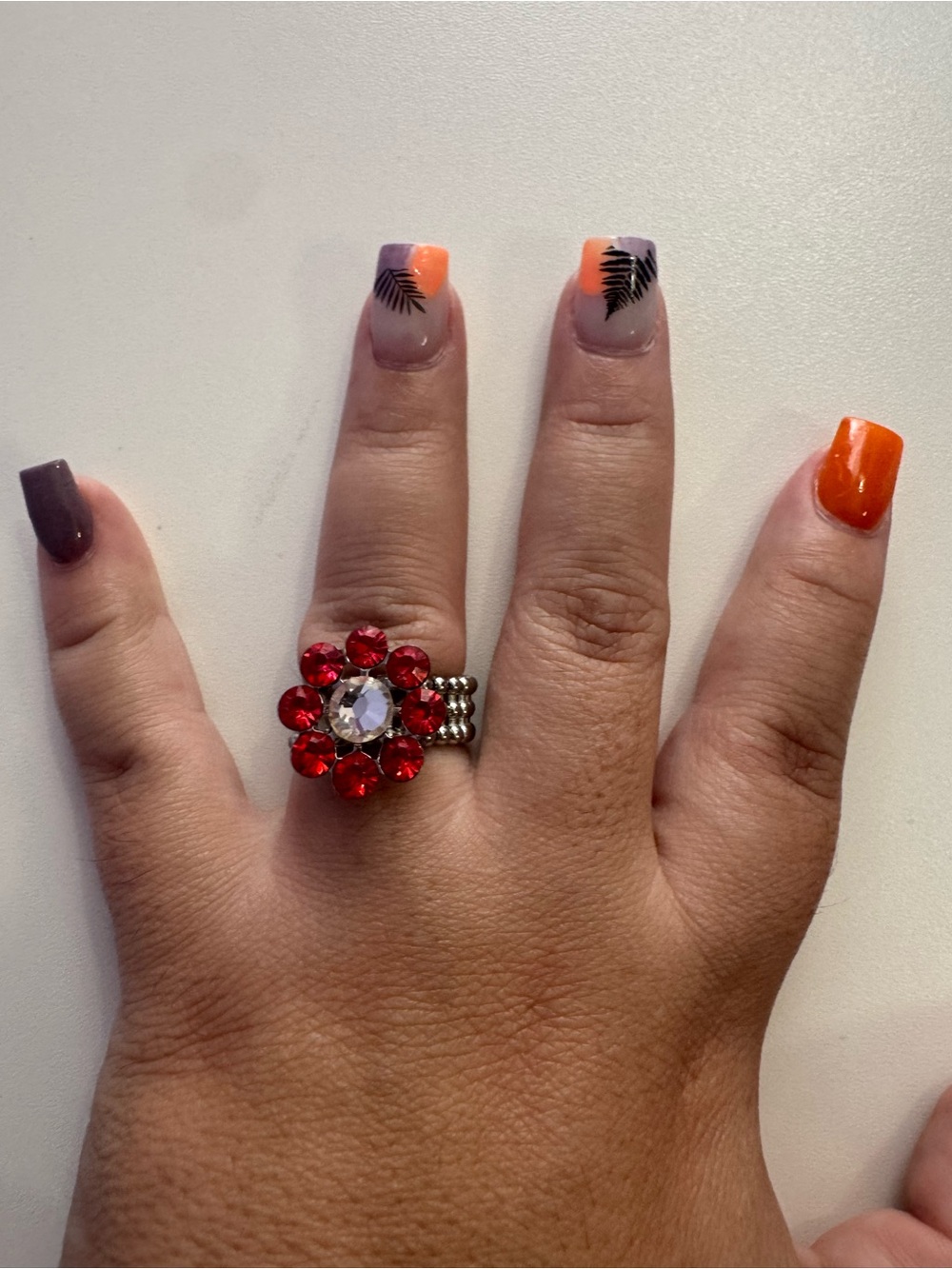 Red Crystal Flower Statement Ring - Fashion Brand